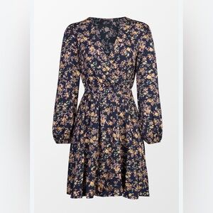 Cupshe Navy Floral Long Sleeve Dress/C200